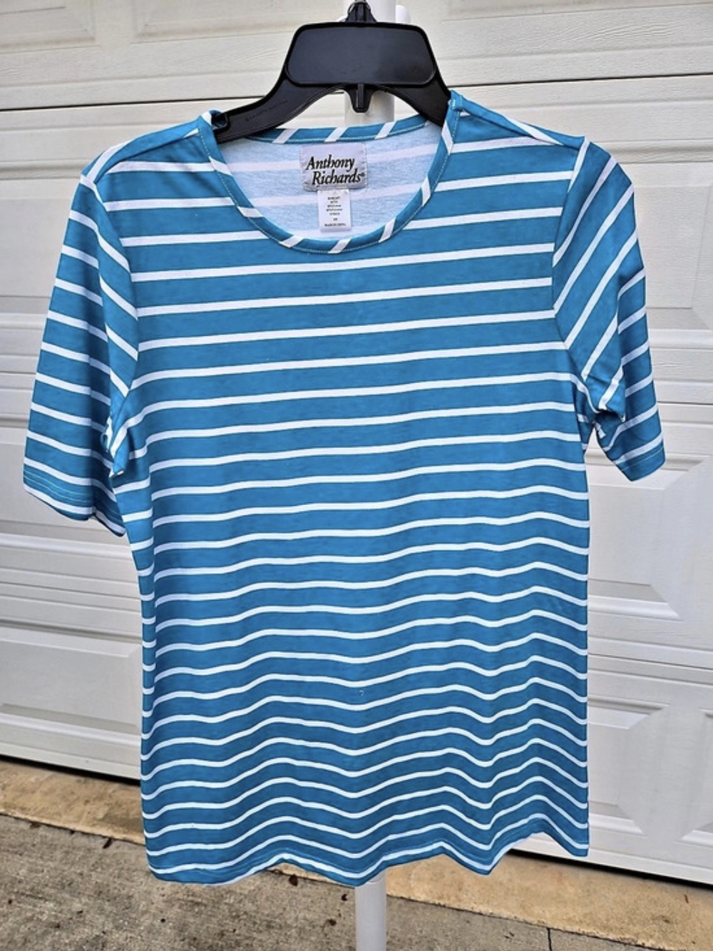 Vintage Anthony Richards Striped Short Sleeve Top in Blue & White Small/medium
